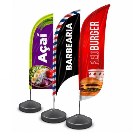 Wind Banner Personalizado Tecido Frente e Verso Kit Completo